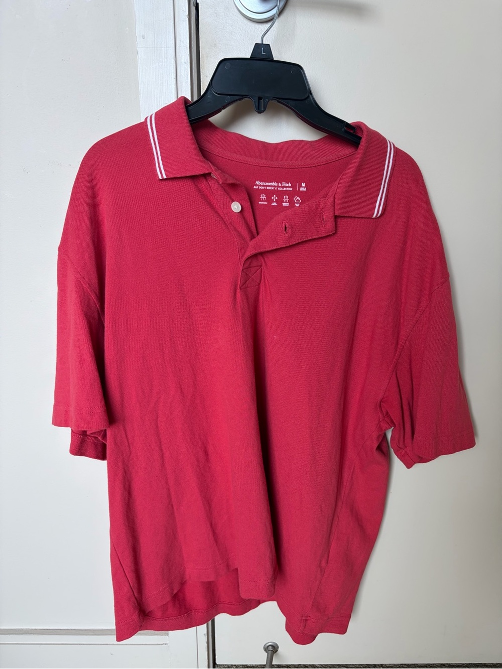 Abercrombie & Fitch Men's Raspberry Red Polo with Contrast Collar Stripe